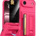 for iPhone Air Case Wallet with Card Holder (4-5Cards) +1 Privacy Screen Protector,[RFID Blocking][Kickstand][Military Drop Protection] Full Camera Protection Wallet Case for iPhone 17 Air (Hot Pink-Air)