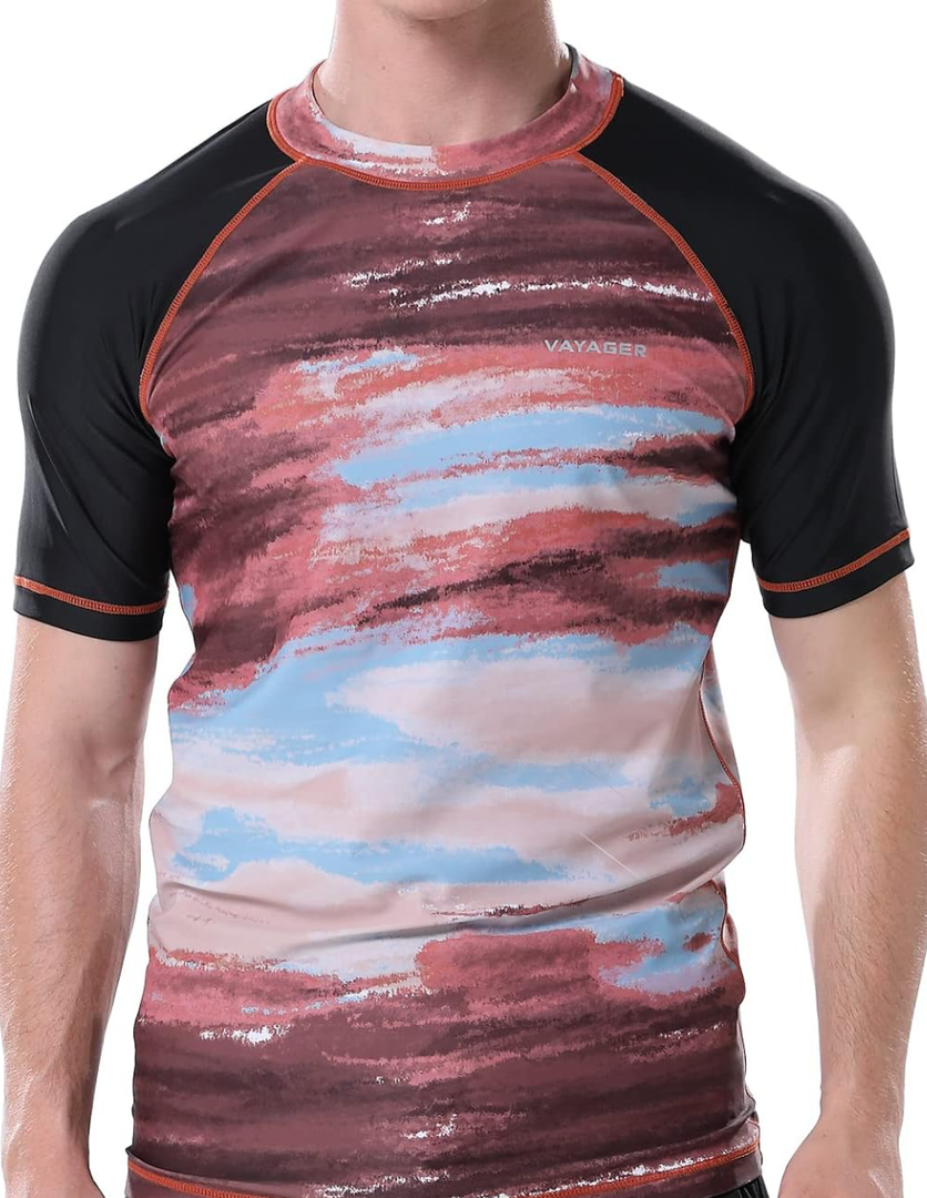 VAYAGER Men's Swim Shirt Short Sleeve UPF 50+ Rash Guard Quick Dry Water Beach Sun Protection T Shirts