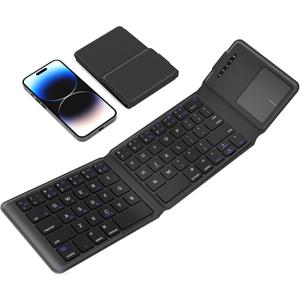Foldable Bluetooth Keyboard with Touchpad  2025 Ultra Slim Design Leather Portable Travel Rechargeable Wireless Keyboard with Multi-Device Connection, Compatible with iPhone, iPad, Tablet, Laptop, PC
