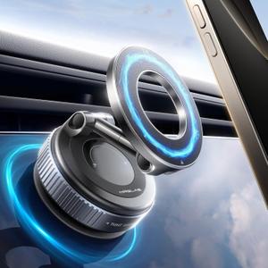 MRGLAS 2025 Upgraded Vacuum Magnetic Phone Holder, for Magsafe Suction Cup Phone Mount Car Truck Accessories for Women Men [89+LBS Suction & 2800gf Magnetic] Fathers Day for Gifts, 360 Adjustable (Black)