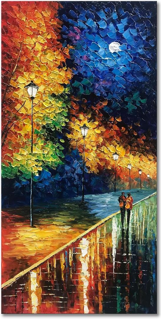 Alenoss Hand Painted Vertical Abstract Large Canvas Wall Art 48x24 Inches Oil Paintings on Canvas Blue Artwork for Wall Home Decorations Wall Dcor