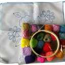 Mexican Embroidery Kit, 4 Napkins (17.7 x 16.5 inches), 24 Embroidery Floss, Embroidery Needle, Hoop