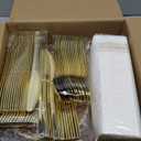 N9R 180PCS Orange Plastic Plates with Gold Trim, Disposable Party Dinnerware Set for 30 Guests, Include 30 Dinner & Salad Plates, Napkins, Forks, Spoons, Knives, Perfect for Wedding, Dinner Party