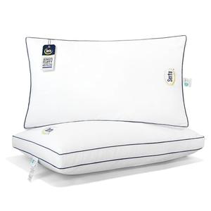 Serta Hotel Collection Bed Pillows King Size Set of 2, 400 Thread Count 100% Cotton Cover, Medium Support Gusseted Down Alternative Pillow for Back, Stomach or Side Sleepers, 18" x 34", White