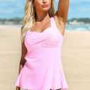 Modlily Surplice Tankini Swimsuits for Women, Two Piece Print Bathing Suit, Modest Coverage Tank Top with Board Shorts, Large