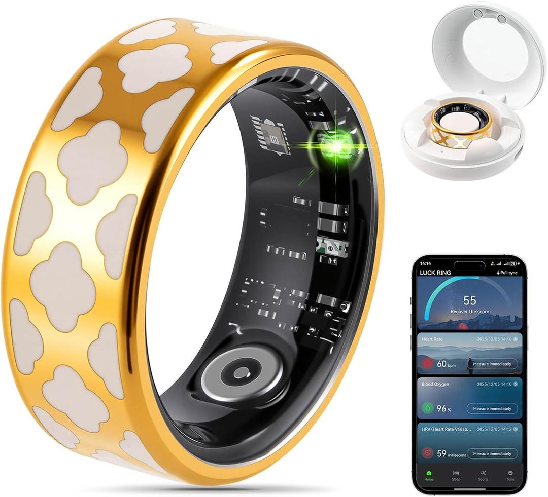 FAHKNS Smart Health Ring for Women Men: Fitness Tracker Ring with Heart Rate,Blood Oxygen,Sleep Monitor,Stress,Steps Counter,IP68 Waterproof for iOS & Android,No APP Fees (Enamel,9#)