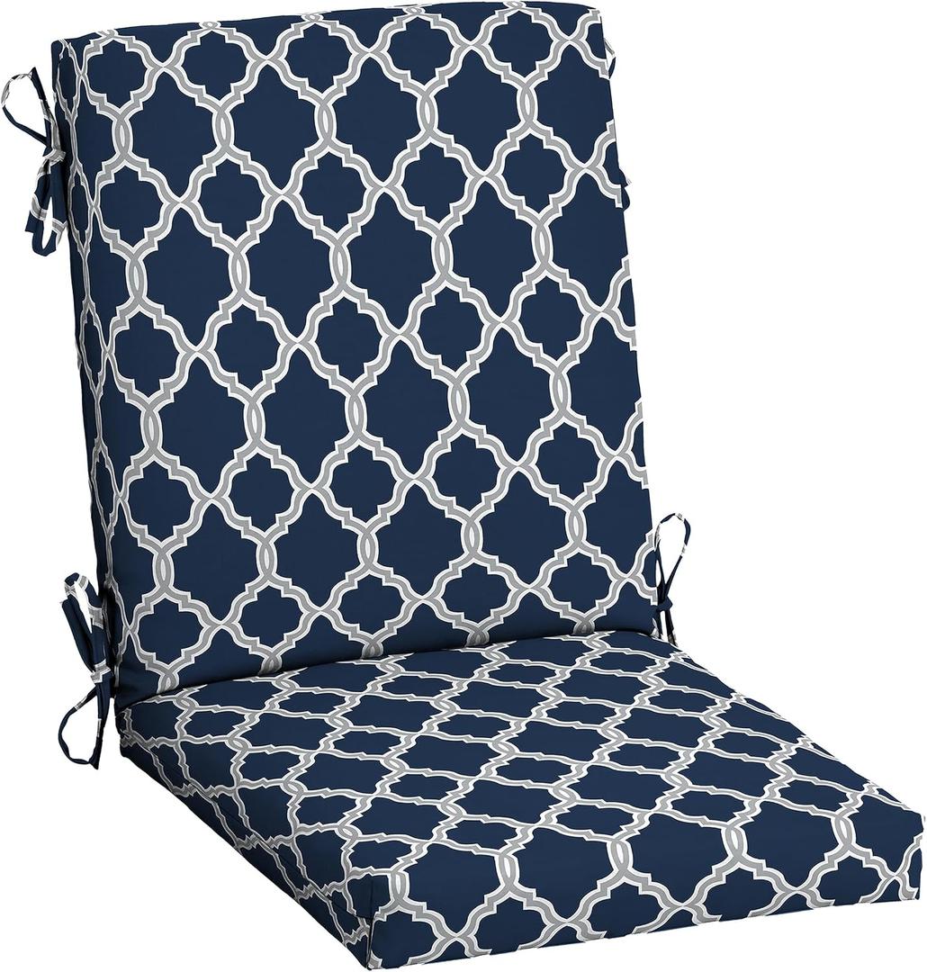 Arden earthFIBER Outdoor Dining Chair Cushion, 20 x 20, Rain-Proof, Fade Resistant, Sapphire Blue Garden Trellis, 1 Pack