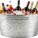 OBTANIM 1 Pack Large 6 Gallon Galvanized Ice Buckets Metal Champagne Drink Cooler Ice Beverage Tub with Carry Handles for Beer Wine Bar Home Pool Parties Cooling Supplies (Silvery)