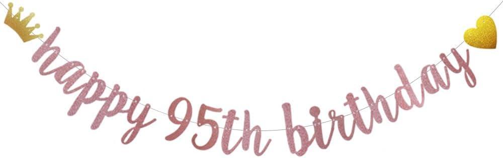 2 x Happy 95th Birthday Banner, Pre-Strung,Rose Gold Glitter Paper Garlands for 95th Birthday Party Decoratiopns Supplies, Letters Rose Gold,ABCpartyland