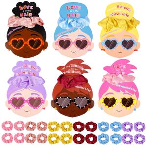 Valentines Gift for Kids Classroom - 24 Pack Valentine Cards with Hair Scrunchies, 6 Color Girls Valentines Gifts for School Exchange, Class Valentine Day Gifts for Kids Party Favors