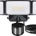 LUTEC 49W Motion Sensor Outdoor Lights, 5500 LM Plug in Flood Light Outdoor, Dusk to Dawn, IP65 Waterproof Security Lighting, 5000K Daylight, Adjustable Wall-Mounted for Garage, Yard, Porch (Black)