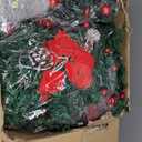 Hotop 4 Pack 9ft Prelit Outdoor Christmas Garland with Lights Bulk, 100 LED Battery Operated Artificial Garland with Vines Poinsettia Pinecones Christmas Balls for Stairs Porch Front Door(Green)