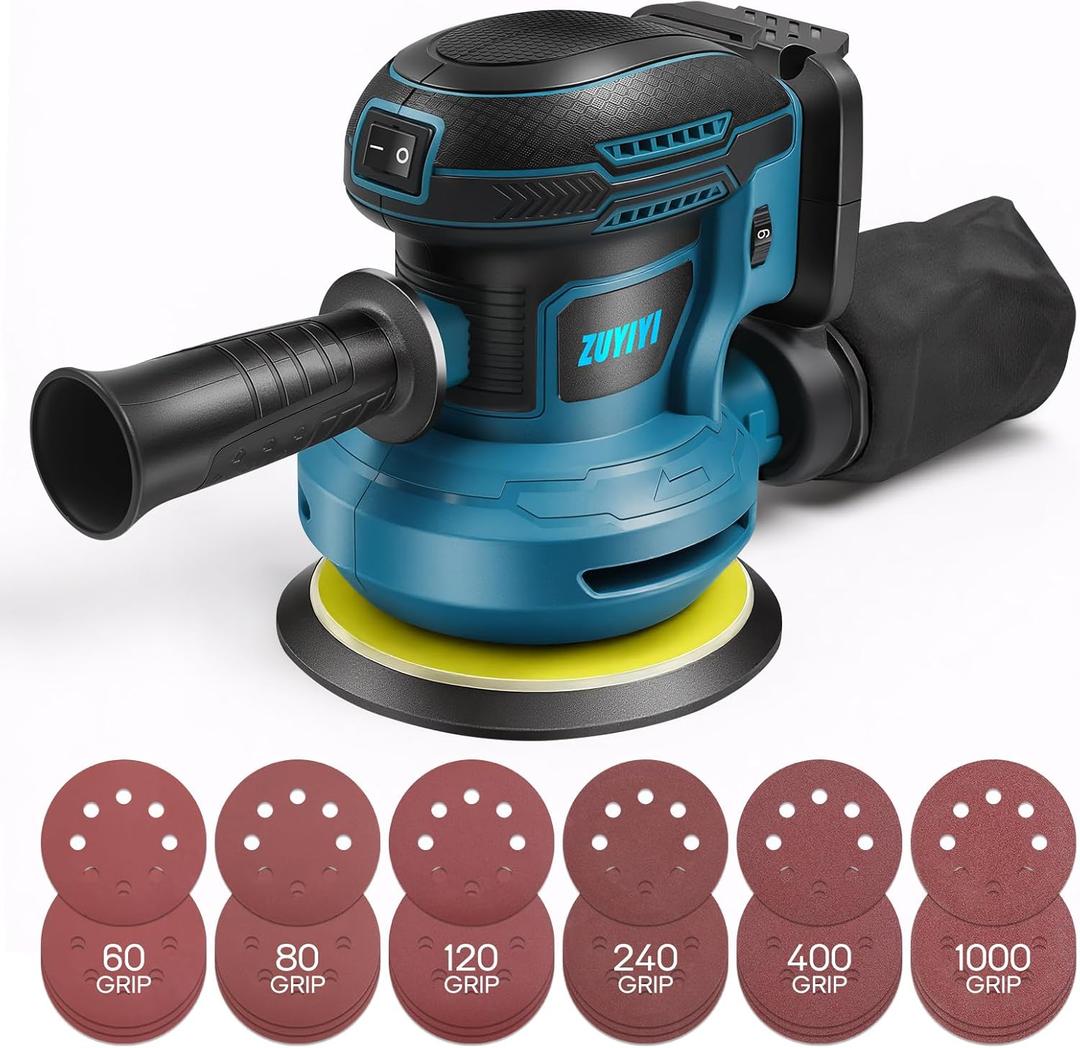 5 Inch Cordless Orbital Sander for Makita 18v Battery (NOT Included), Electric Palm Random Orbit Sander with Dust Collector, 6 Variable Speeds, 24Pcs Sandpaper for Sanding Polishing Wood