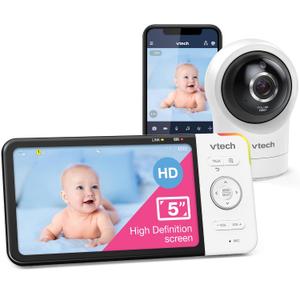 VTech RM5764HD 1080p Smart WiFi Remote Access Baby Monitor, 360 Pan & Tilt, 5" 720p HD Display, HD Night Vision, Soothing Sounds, 2-Way Talk, Temperature Sensor, Motion Detection, iOS & Android