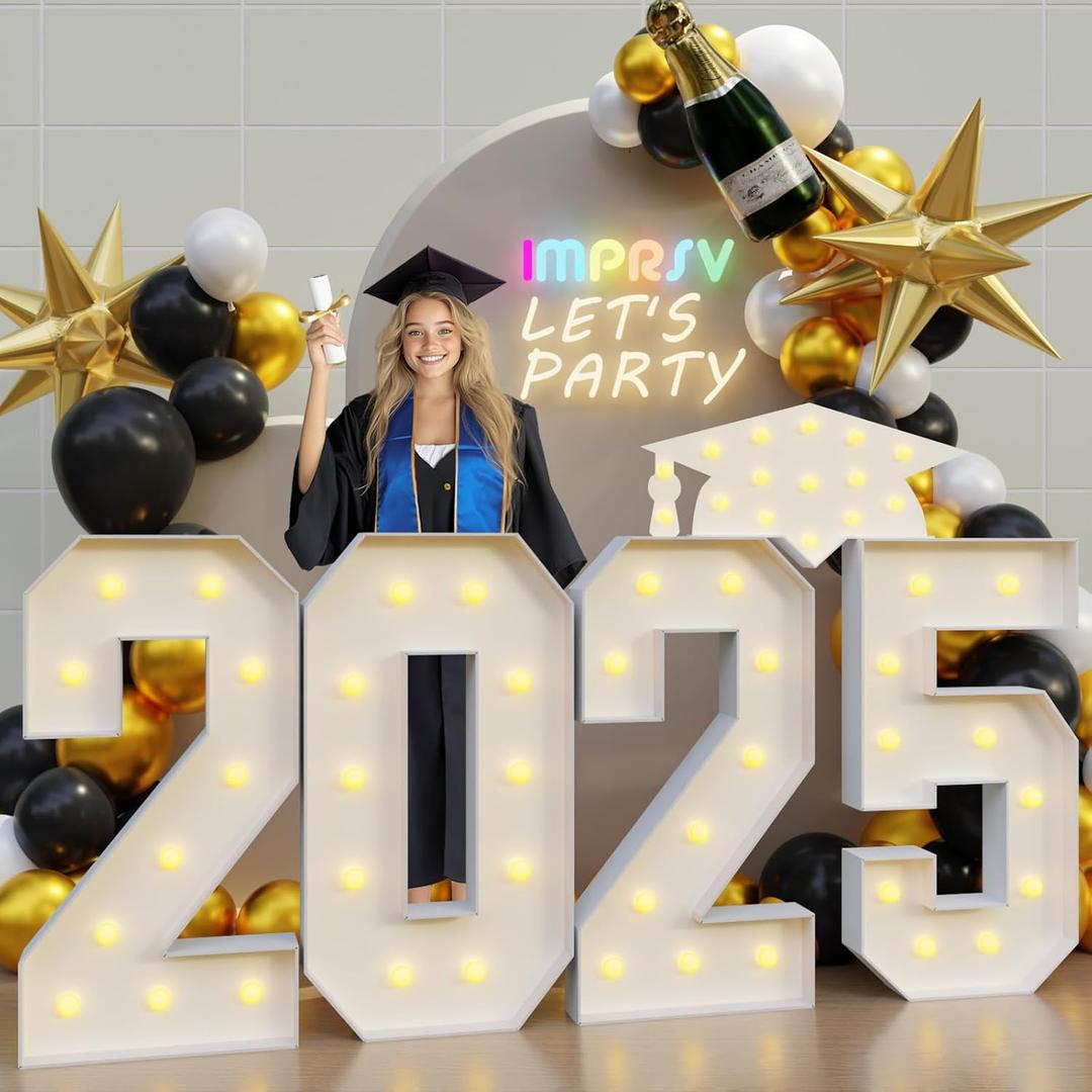 PROM Decorations 2025 Marquee Letters: Graduation Decorations Class of 2025 Large Marquee Light Up Letters 4 Feet Tall College High School Grad PROM Party Sign White Light Backdrop