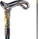 Walking Cane for Men & Women & Seniors - 36.5 Inch Heavy Duty 500+ lbs Capacity, Ergonomic Handle, Decorative & Ornate Design, Gothic & Goth Elegant Matte Black & Gold Artistry, Metal Cane