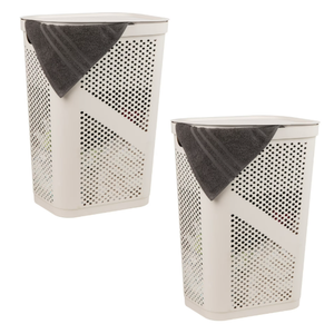 Mind Reader 60L Slim Laundry Hamper, Lid, Plastic, Adult, 17.25"L x 13.75"W x 23.5"H, 2-Pack, Ivory, White