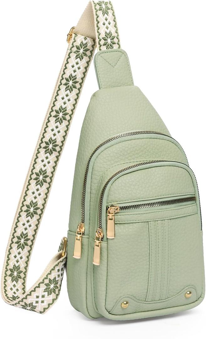 GAEKEAO Sling Bag for Women Crossbody Bags Fanny Pack Vegan Leather Chest Bag Travel Shoulder Belt Purse Backpack Gifts (9931-light Green)