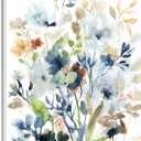 EOBTAIN Watercolor Blue Flower Wall Art Nature Plant Wildflower and Plant Leaf on White Framed Wall Art Rustic Botanical Painting Picture Artwork Bathroom Decor 16x20 Inches (20L" x 16W")