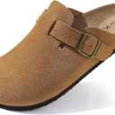KIDMI Genuine Suede Clogs for Women Cork Footbed Sandals Leather Mules Potato Shoes with Arch Support (8.5, Brown)