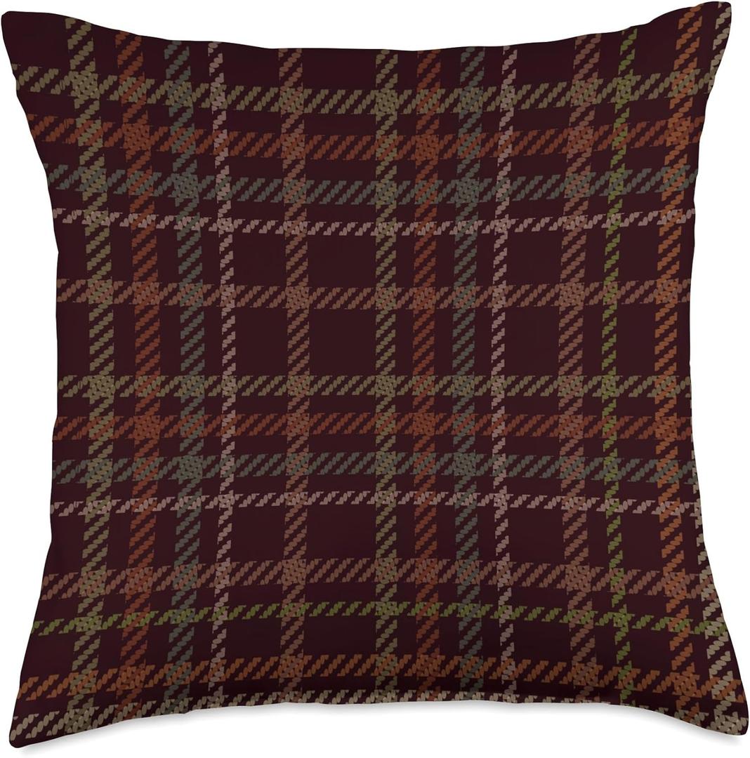 Burgundy Red Brown Scottish Plaid Fall and Christmas Decor Throw Pillow (18x18)