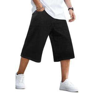 GINGTTO Mens Baggy Jorts Y2k Long Black Jean Shorts for Men 90s Wide Leg Denim Shorts Men Loose Plus Size 44