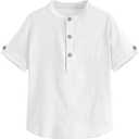 Boys Short Sleeve Henley Shirt Button Up Linen Cotton Dress Shirts Tees Tops with One Pocket, Size: 3-4T