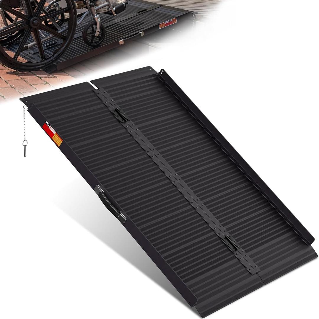 VNN Portable Wheelchair Ramp 4FT, Black Seamless Non-Slip Aluminum Folding Handicap Ramp, Door Threshold Wheelchair Ramps for Home, Wheel Chair Ramp for Home Steps, Doorways (4FT (Usable height 4-12 inch))