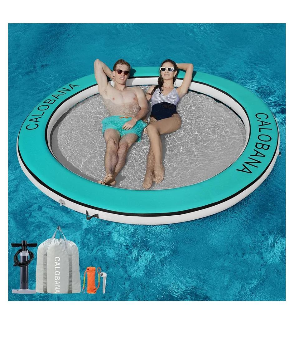 Round Floating Ring Inflatable Water Hammock Heavy Duty River Floats Lake Raft for Adults Tanning Pool Lounger Float Island Platform Pad Mat for Party