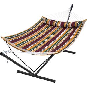 SUPERJARE Hammock with Stand, 2 Person Heavy Duty Hammock Frame, Detachable Pillow & Strong Curved-Bar & Portable Carrying Bag, Perfect for Outdoor & Indoor - Maple-Leaf Red