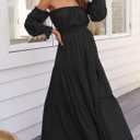 ZESICA Women's Boho Off Shoulder Wedding Guest Dress 2026 Spring Summer Side Split Flowy A Line Long Maxi Dresses (Black, L)