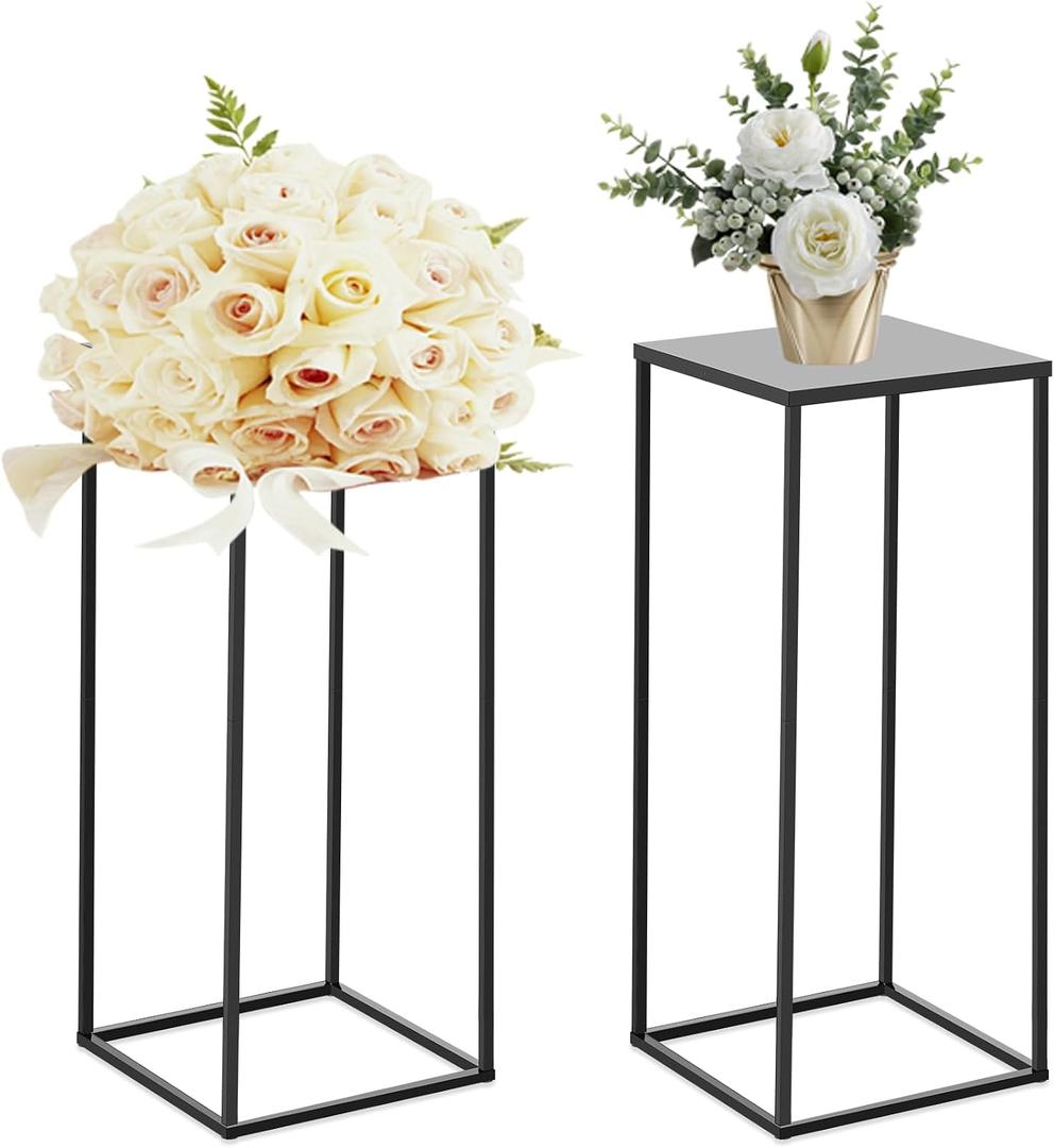 2 PCS Black Vases Flower Stands 23.6", Wedding Centerpieces for Tables, Metal Geometric Flower Vase, Tall Flower Stand Flower Vase for Centerpiece Home Table Decorations