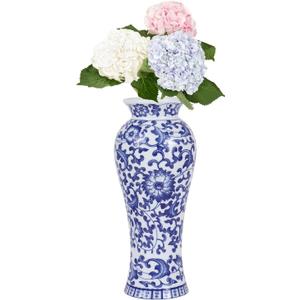 Chinoiserie Blue and White Vases,Living Room Centerpiece Ceramic Vase for Office Bedroom Chinoiserie Vintage Willow Flower Vases Decor (Lotus-M)