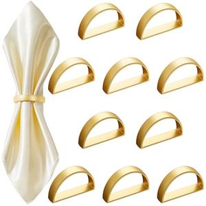40 Pcs Stainless Steel Napkin Rings Festival Metal Napkin Ring Holders Modern Serviette Buckles Metallic Adornment for Table Settings Kitchen Dinner Party Wedding (Matte Gold Semicircle)
