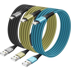 3Pack iPhone Charger 6ft, [Apple MFi Certified] Lightning Cable Fast Charging 6 Feet, Nylon Braided iPhone Cable Long iPhone Charger Cord Compatible with iPhone 14 13 Pro Max 12 Mini 11 Xs SE/iPad (Multicolored)