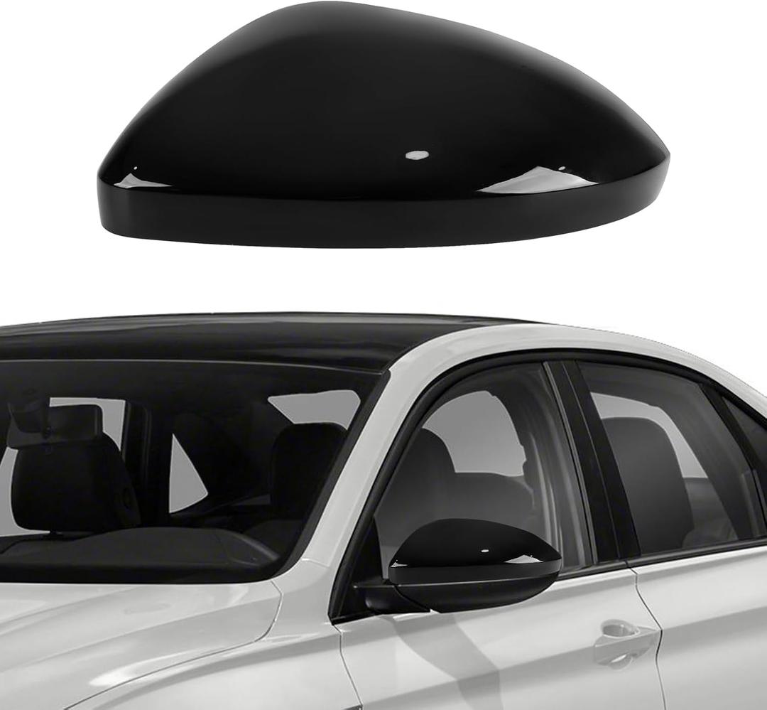 Left Driver Side Mirror Cover Cap Compatible with VW Jetta 2019-2024 | Clip-on Door Exterior Rearview Mirror Trim without Turn Signals, Not Sticker Type, Glossy Black