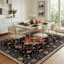 RELEANY Area Rugs 8'x10' Washable Non-Slip, Floral Vintage Distress Print Pattern Medallion Carpet for Living Room Bedroom Dining Room, Black Colorful Floral Dark Tan