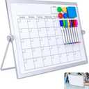Dry Erase White Board, 16X12IN Magnetic Desktop Whiteboard Calendar with Stand, 8 Markers, 4 Magnets, 1 Eraser, Portable Double-Sided White Board Easel for Kids Memo to Do List Desk
