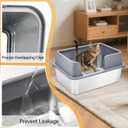 Large Stainless Steel Cat Litter Box with lid Cover Mats Scooper Small High Sided Enclosed Metal Kitty Litter Box for Kittens or Senior Cats with Grey Enclosure