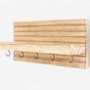 Lwenki Decorative Key Holder for Wall with Shelf, Entryway Shelf with Hooks Holds Leashes, Jackets and Glasses Sturdy Wood Keyholder Entrance Hanger with Mounting Hardware (Wood, Medium)