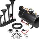 4 Trumpet Train Horn Kit for Car Truck Pickup Semi Jeep RV SUV 12v Complete Onboard System 150psi Air Compressor 1 Gallon Air Tank 4 Trumpets Super Loud dB