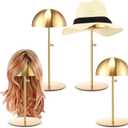 Sintuff 4 Pcs Hat Display Stand:adjustable 7.9-15.7inch Wigs Head Holder Stand Non Slip Stainless Steel Metal Rack for Multiple Hats Wig Storage Styling Practice(Gold,Round Base)