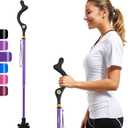 Walking Cane Foldable for Men & Women Seniors for Balance,Self Standing Folding Cane,Height Adjustable Anti-Slip Lightweight Alloy Walking Stick Collapsable for Travel Mobility Aid (Violet)
