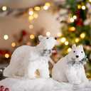 2PCS Christmas Sisal Polar Bear Decoration White Sisal Polar Bear Woodland Animals Figurines with Scarf, for Seasonal Gift Winter Centerpiece Christmas Tabletop Decorations Fireplace Decor