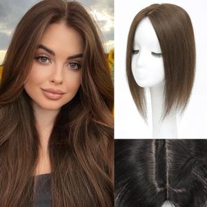 Hair Toppers for Women Real Human Hair, 14 Inch 360 3D Upgrade Middle Part Toppers for Women with Thinning Hair (Medium Brown)