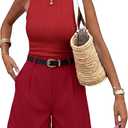 BTFBM 2 Piece Sets for Women Summer 2026 Sleeveless Matching Short Sets Tank Crew Neck Airport Travel Outfits Pockets (Medium, Red)