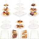 10 Pcs Cupcake Stand,Dessert Table Display Set with Gold Rim,3 x Three-Tier and 3 x Two-Tier Cake Stands,4 x Appetizer Serving Trays for Birthday, Wedding, Baby Shower,Tea Party (White)