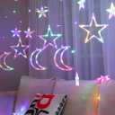 138 Led Curtain String Light Star Moon Icicle Light with 8 Lighting Modes with Timer Remote USB Operated Dimmable Fairy String for Window Wall Home Decoration (Multicolor)