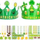 30 Pack St. Patrick's Day Crown Crafts Kit for Kids Classroom with Elastic Band, Blank Green Shamrock Clover Paper DIY Hats with Gold Coins Stickers for Irish St Patricks Day Theme Party Supplies