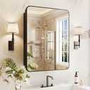 Medicine Cabinet Mirror 20x26 Inch, Black Bathroom Mirror Cabinet with Stepless Adjustable Shelves, Rounded Rectangle Metal Framed, Bathroom Mirror with Storage Recessed or Wall Mount